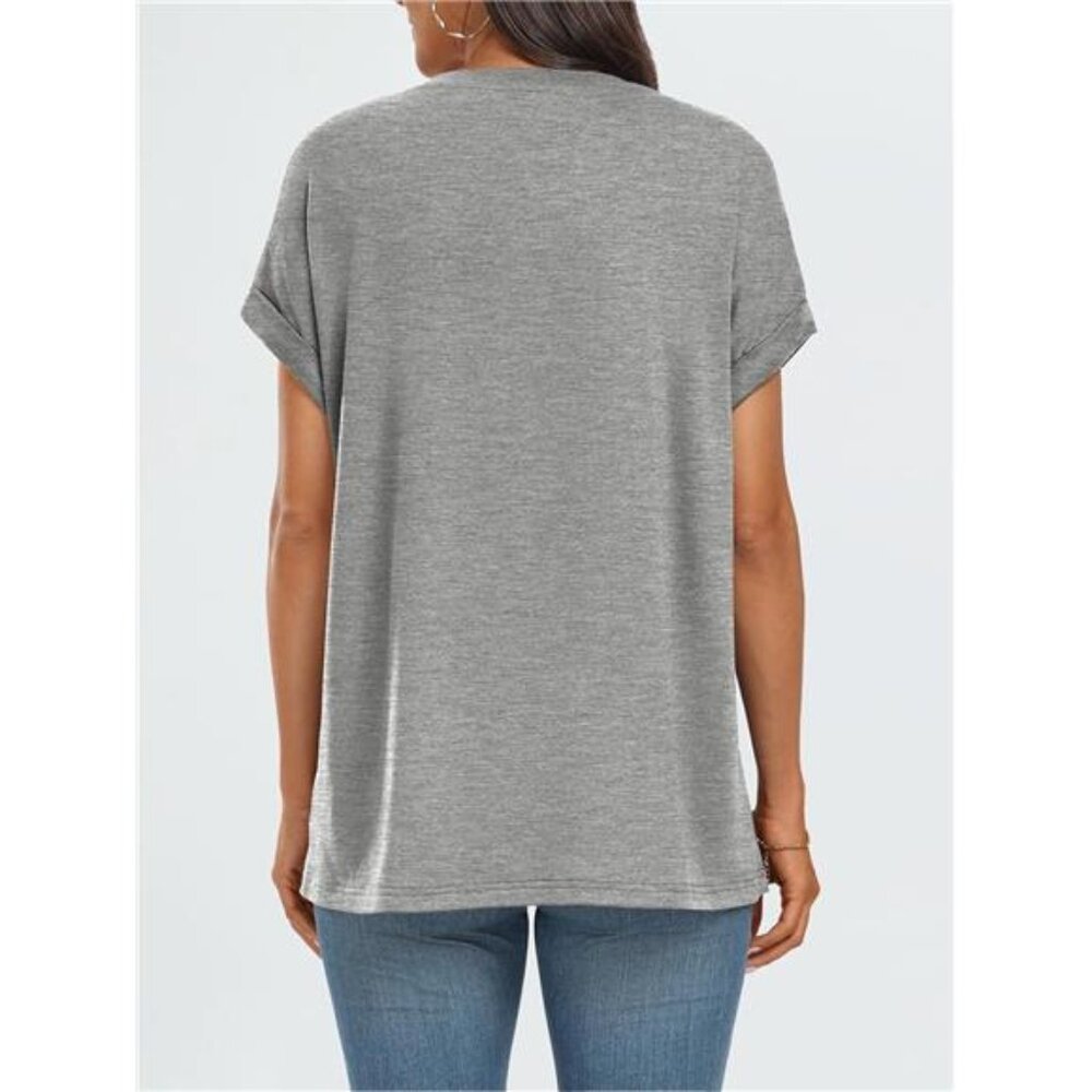 Womens Summer Tops Outfits Spring Casual Dressy T Shirts Workout Light Grey - Picture 5 of 7